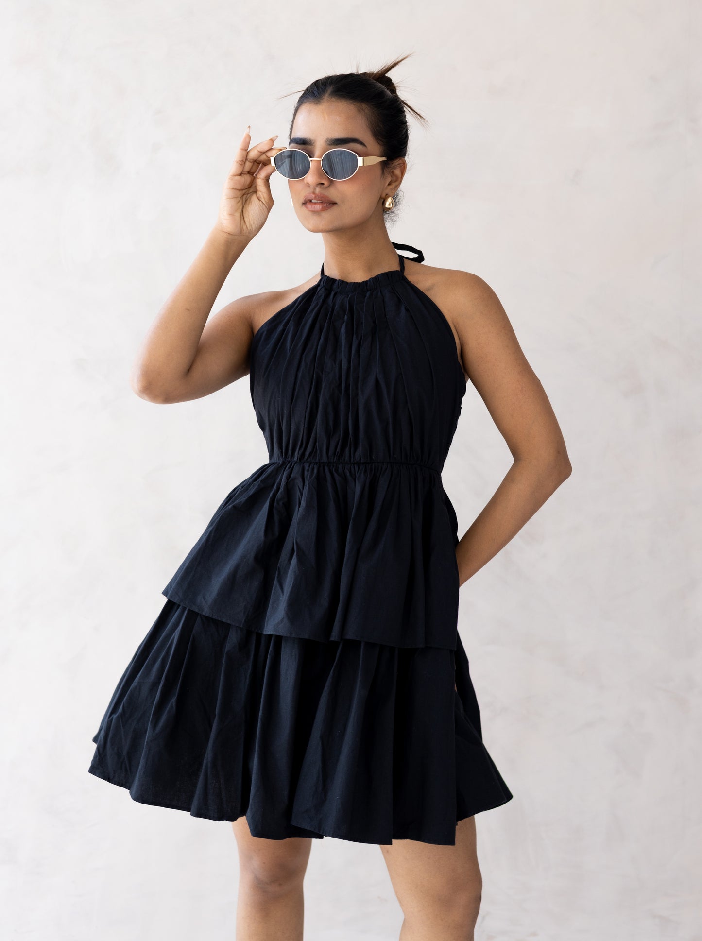 Black Tiered Halter Mini Dress