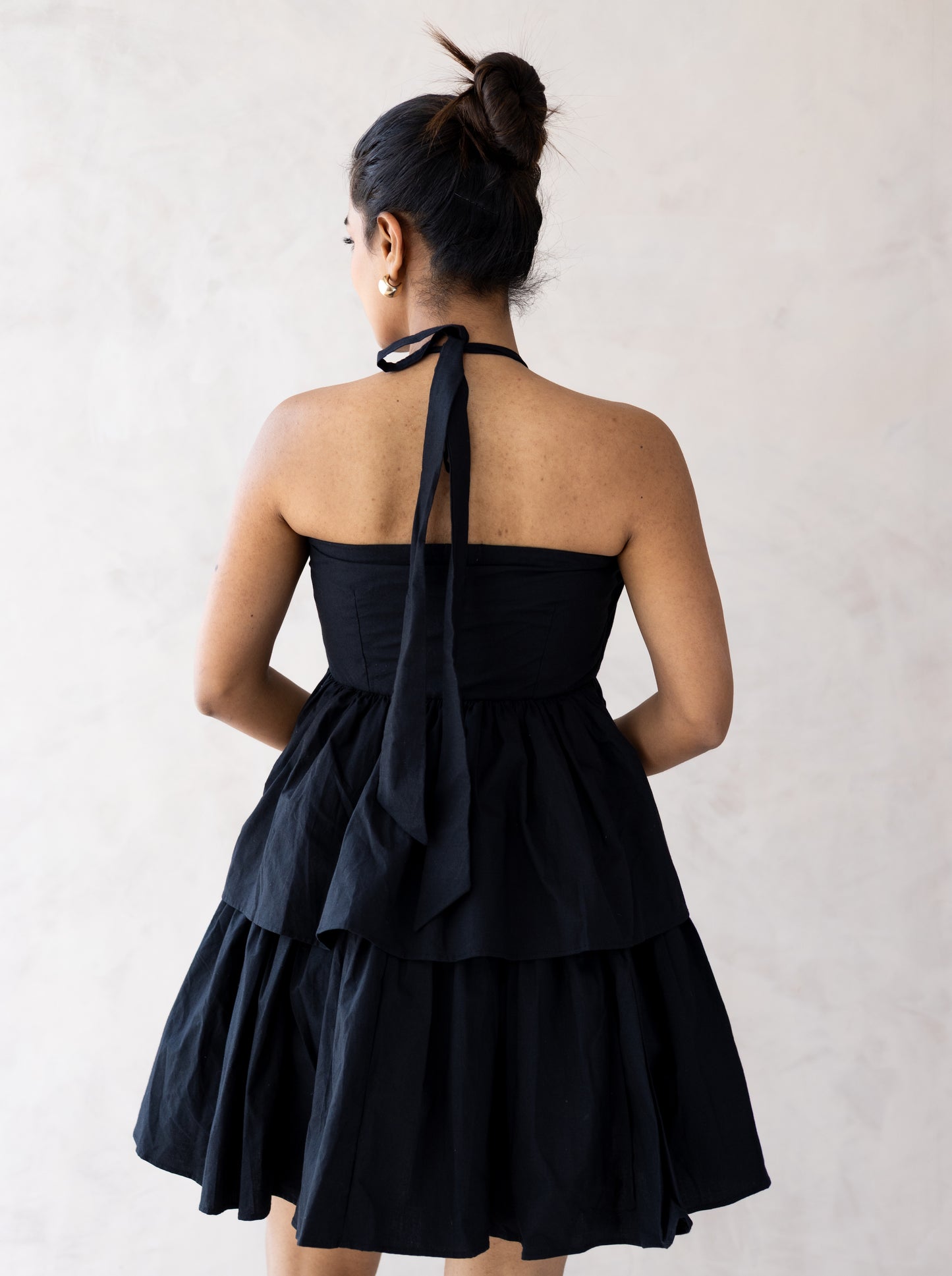 Black Tiered Halter Mini Dress