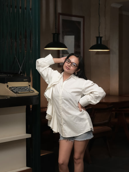 Ivory Cascade One Side Frill Shirt