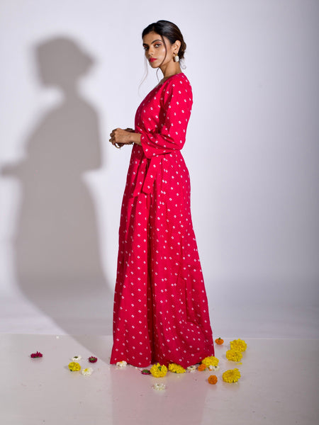 Pink Bandhani Angrakha Dress