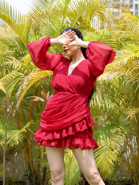 Maroon Pleated Dress