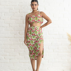 Flamingo Print Ruched Skirt Set