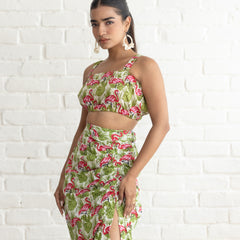 Flamingo Print Ruched Skirt Set