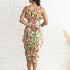 Flamingo Print Ruched Skirt Set