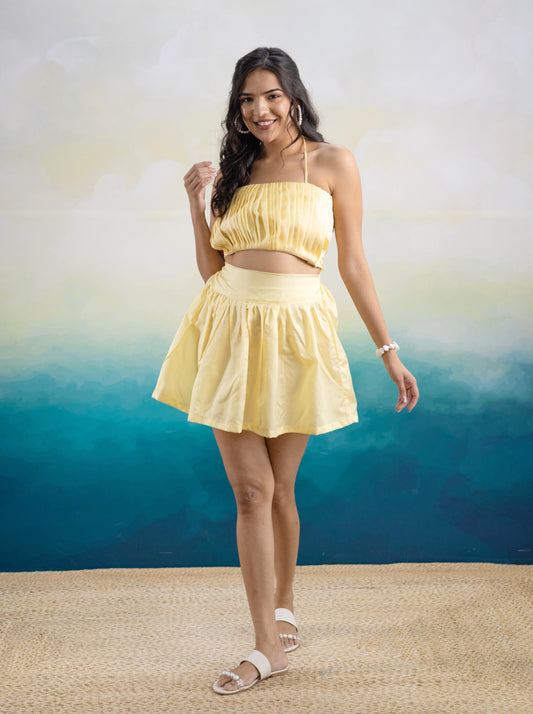 Janice Yellow Taffeta Skirt Set