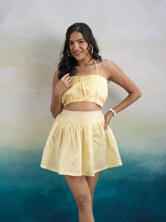 Janice Yellow Taffeta Skirt Set