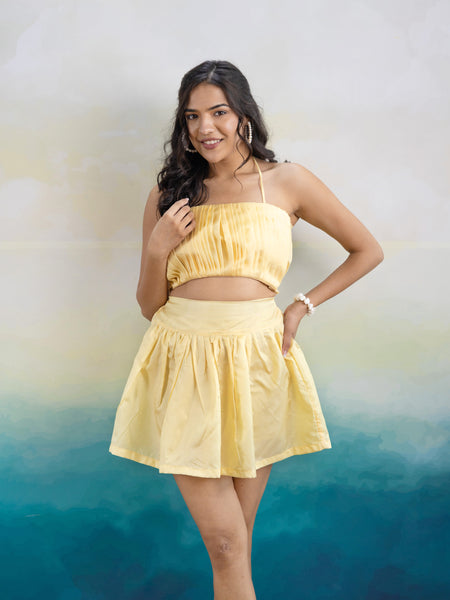 Janice Yellow Taffeta Skirt Set