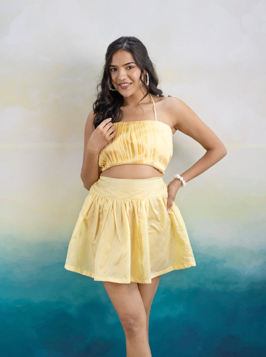 Janice Yellow Taffeta Skirt Set