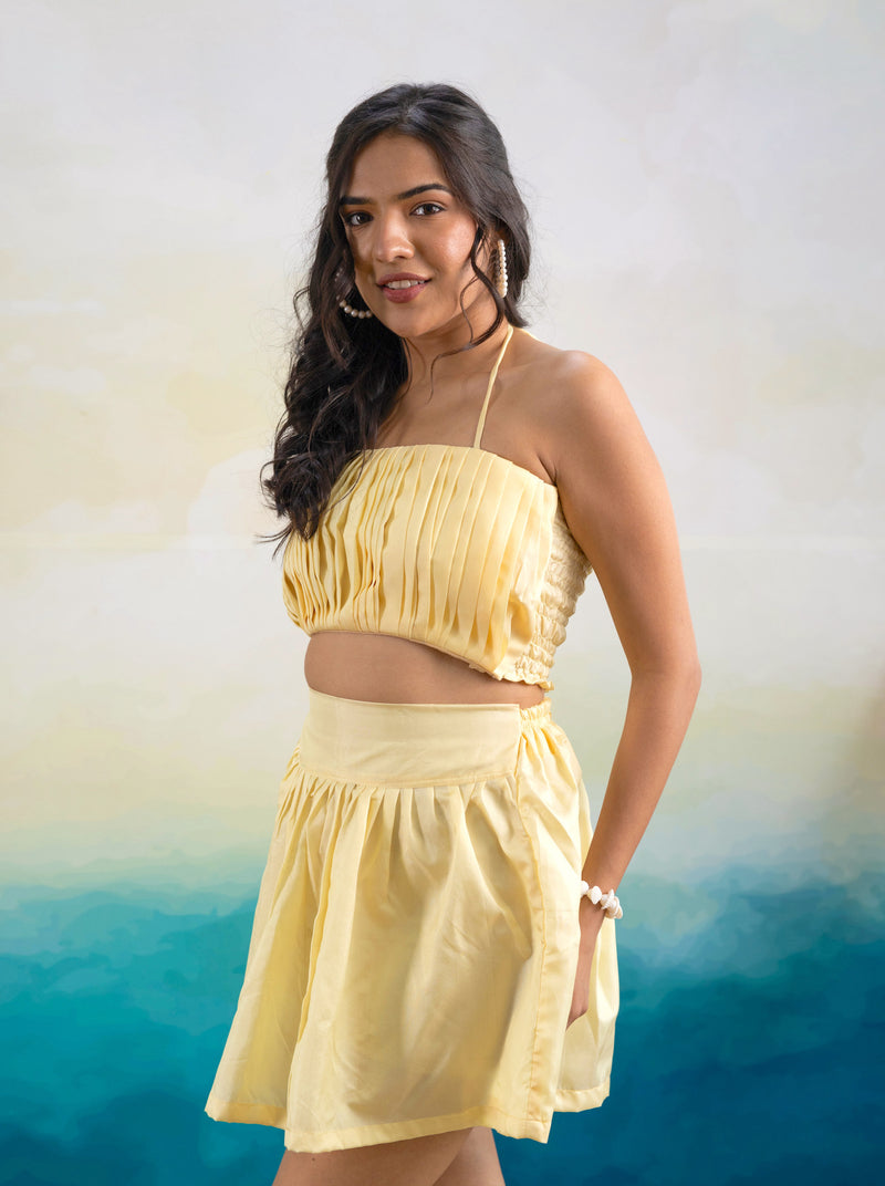 Janice Yellow Taffeta Skirt Set