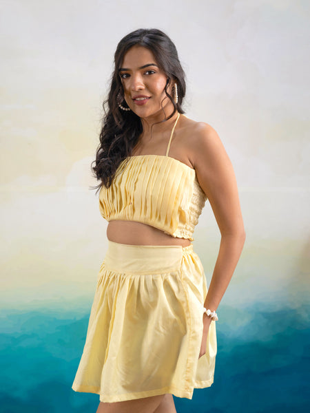 Janice Yellow Taffeta Skirt Set