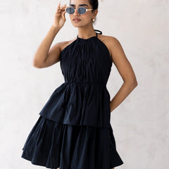 Black Tiered Halter Mini Dress