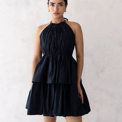 Black Tiered Halter Mini Dress