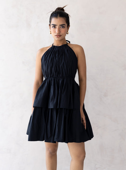 Black Tiered Halter Mini Dress