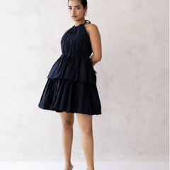 Black Tiered Halter Mini Dress