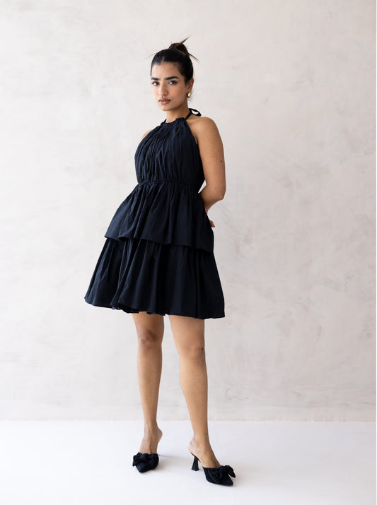 Black Tiered Halter Mini Dress