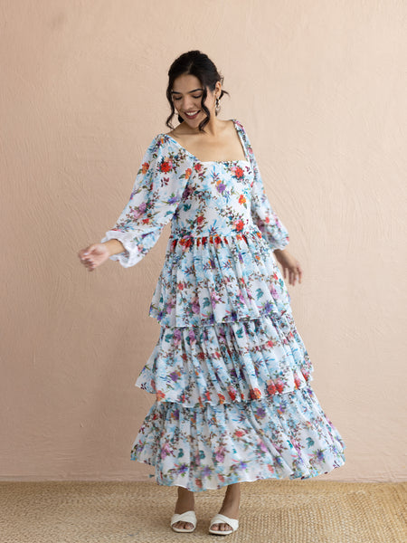 Floral Frill Maxi Dress