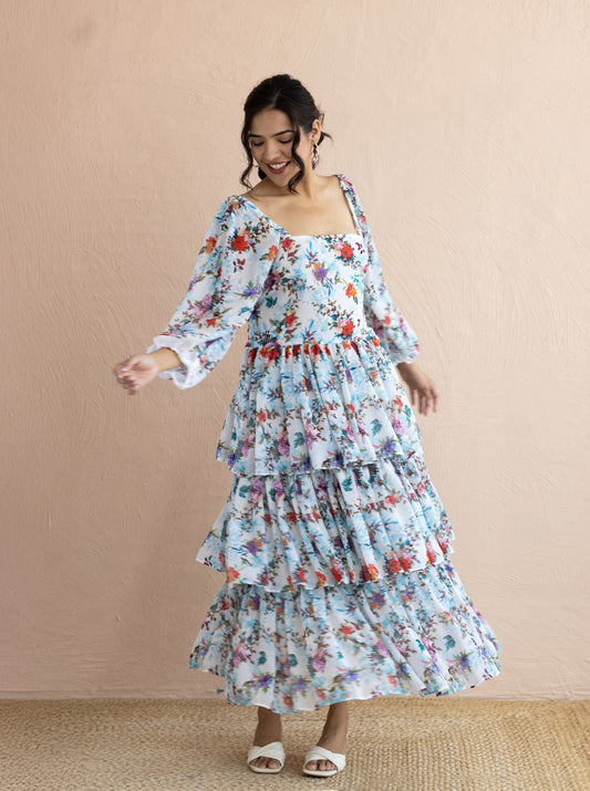 Floral Frill Maxi Dress