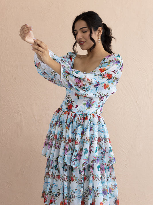 Floral Frill Maxi Dress