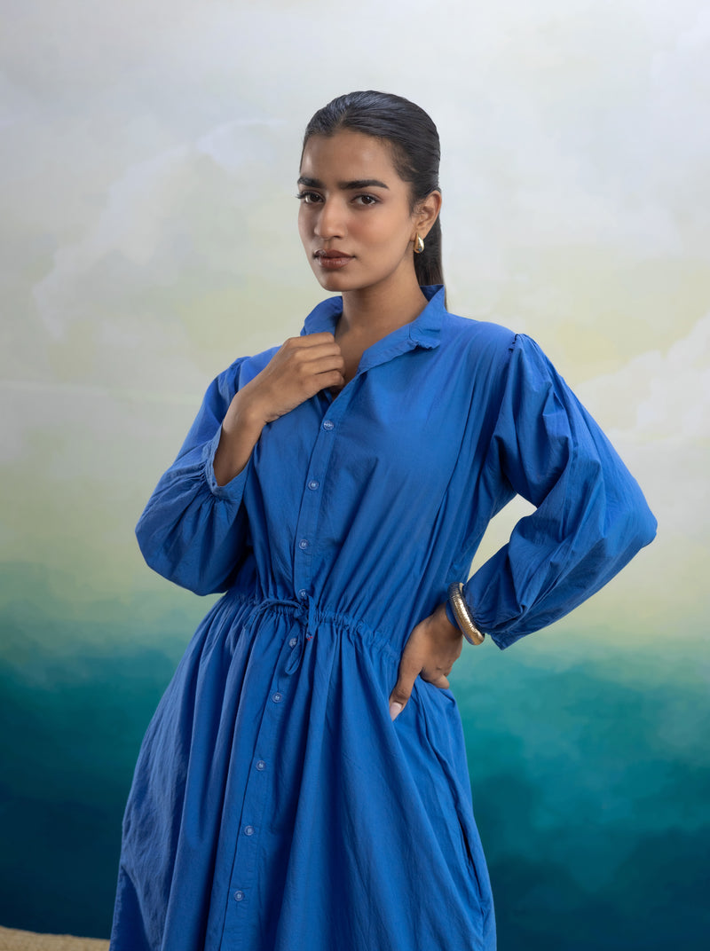 Azure Grace Pocket Midi Dress
