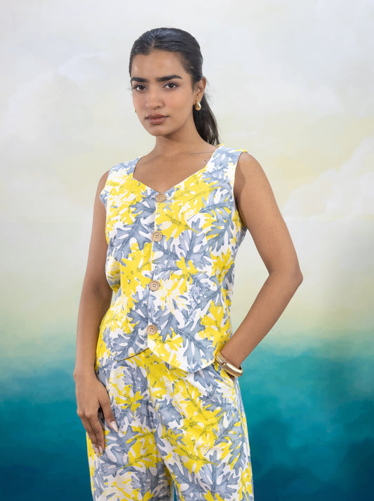 Rasha Printed Waistcoat Set