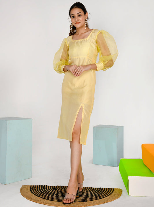 Lemon Taffeta Slit Dress