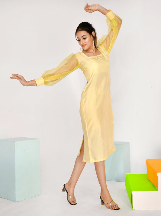 Lemon Taffeta Slit Dress