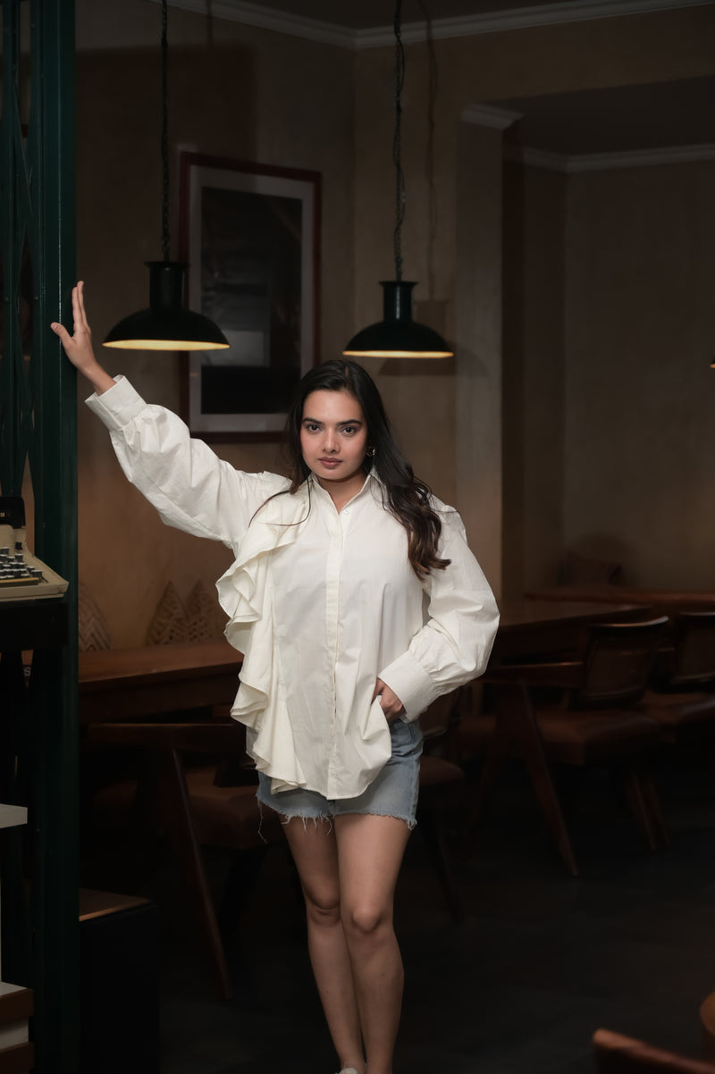 Ivory Cascade One Side Frill Shirt