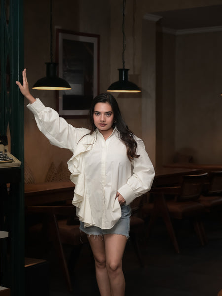 Ivory Cascade One Side Frill Shirt