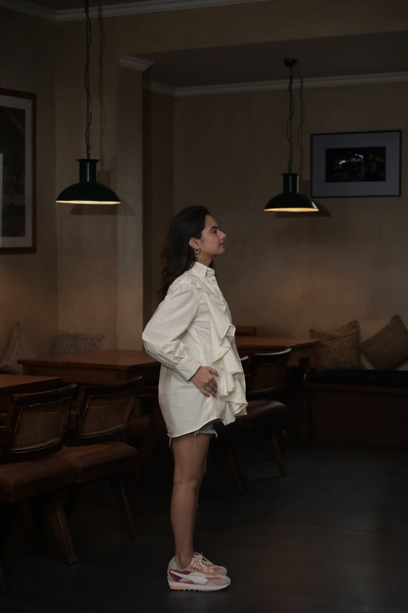 Ivory Cascade One Side Frill Shirt