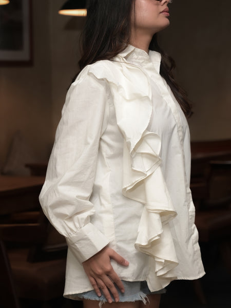Ivory Cascade One Side Frill Shirt