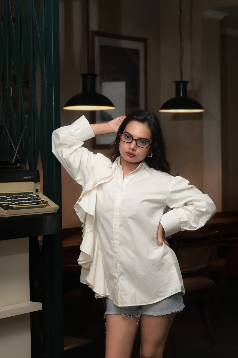 Ivory Cascade One Side Frill Shirt