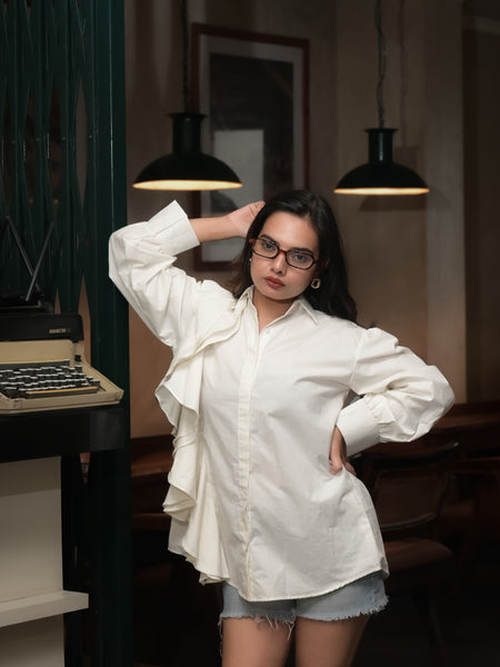 Ivory Cascade One Side Frill Shirt