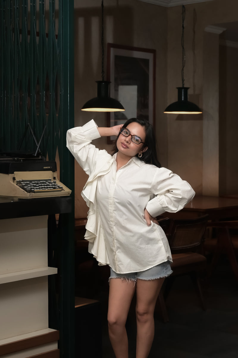 Ivory Cascade One Side Frill Shirt