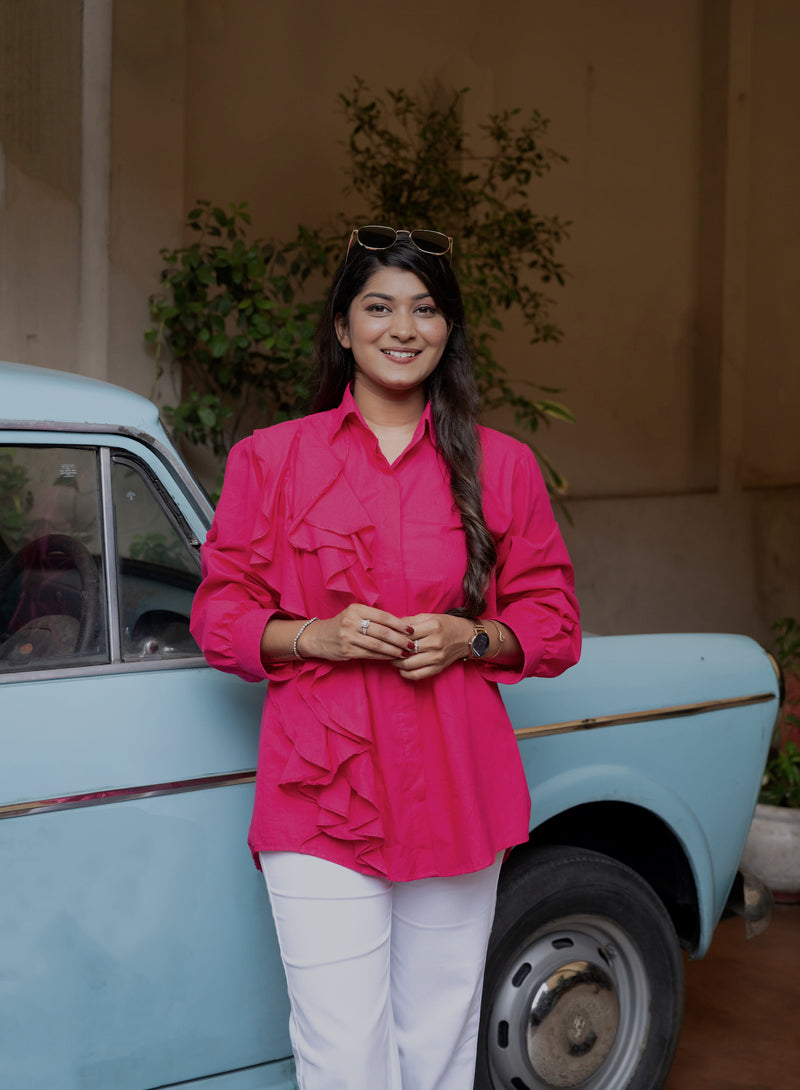 Hot Pink One Side Frill Shirt