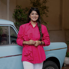 Hot Pink One Side Frill Shirt