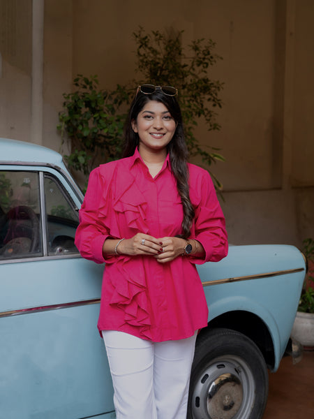 Hot Pink One Side Frill Shirt