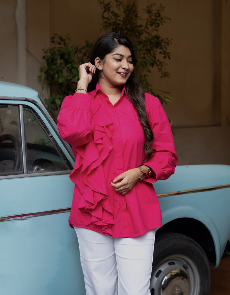 Hot Pink One Side Frill Shirt