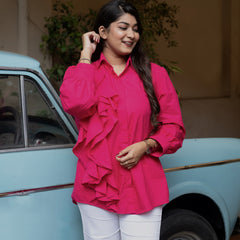 Hot Pink One Side Frill Shirt