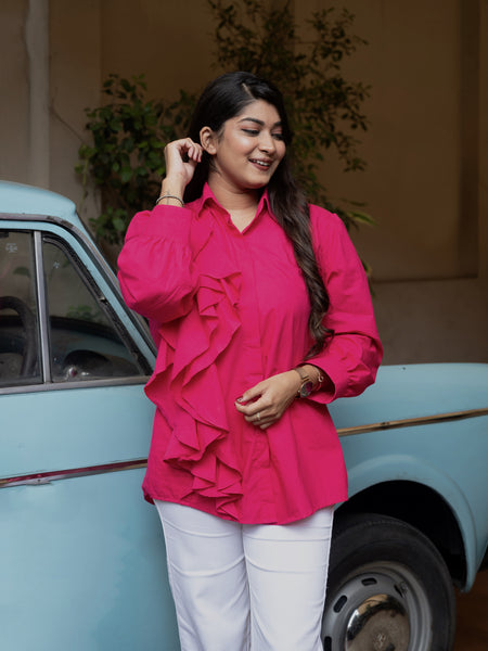 Hot Pink One Side Frill Shirt