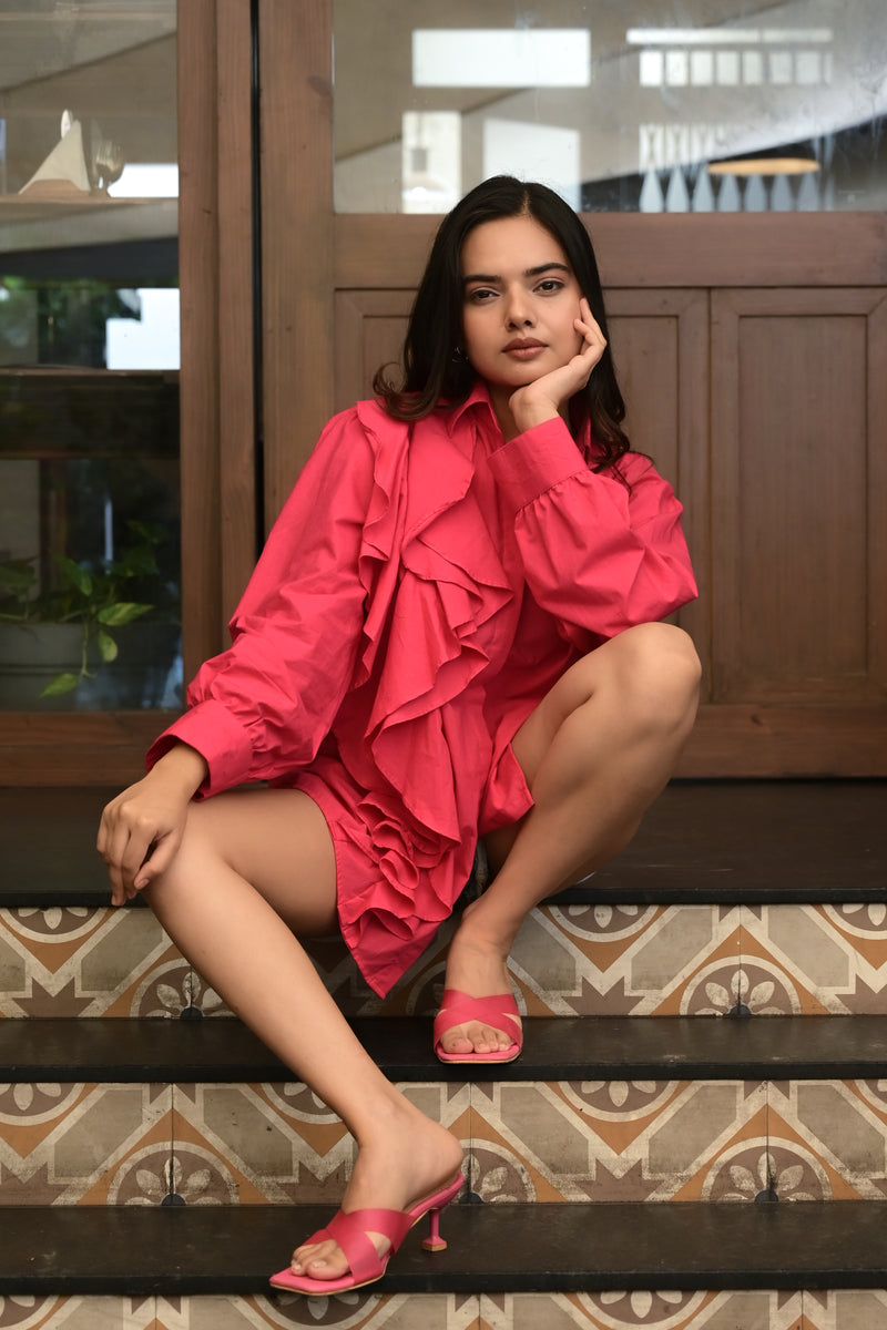 Hot Pink One Side Frill Shirt