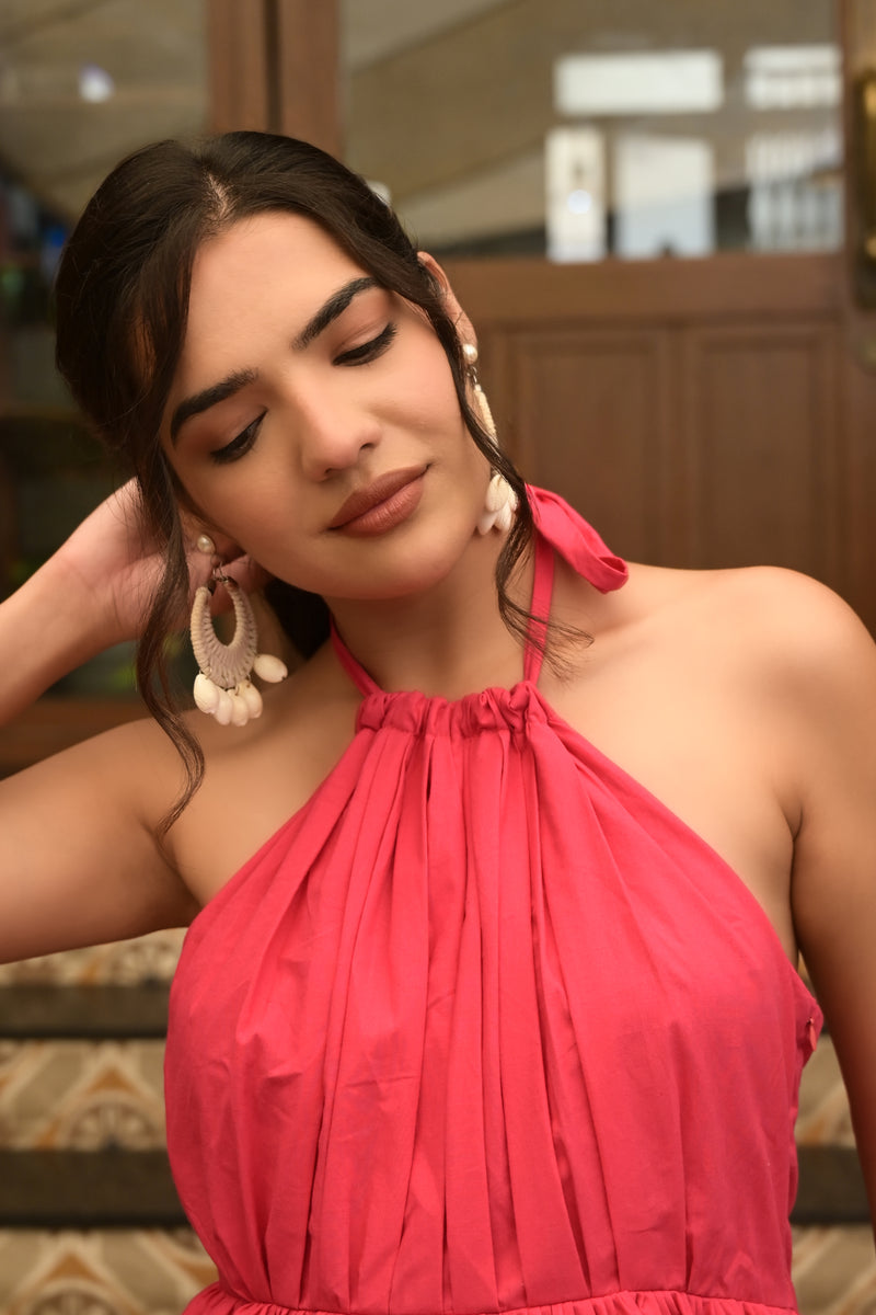 Pink Tiered Halter Mini Dress