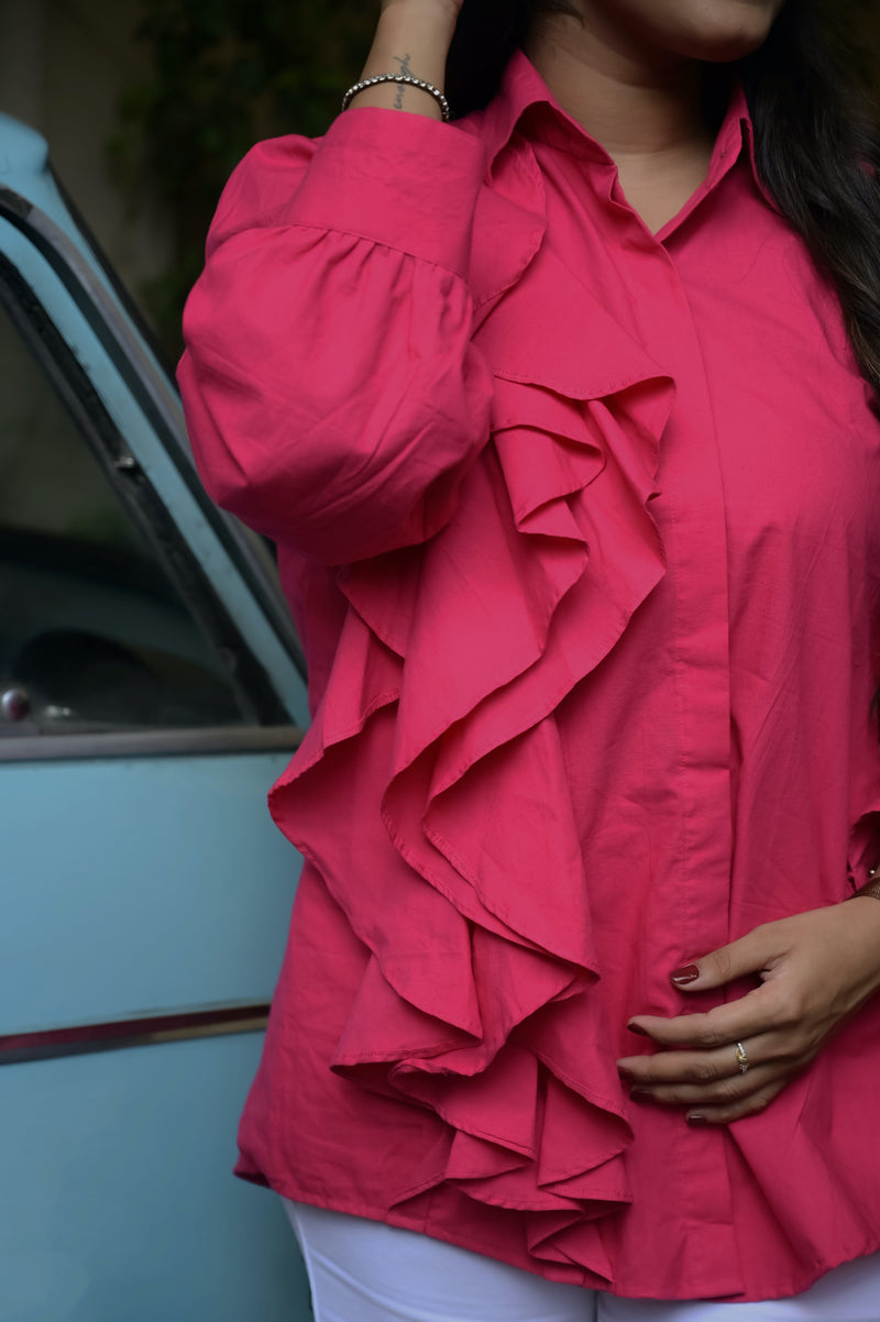 Hot Pink One Side Frill Shirt