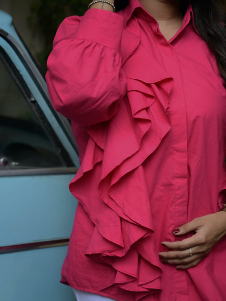 Hot Pink One Side Frill Shirt