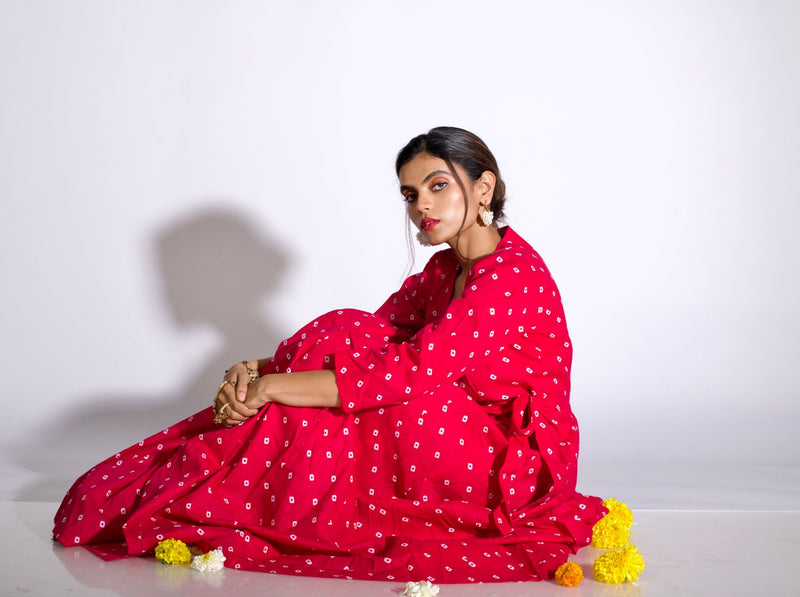 Pink Bandhani Angrakha Dress
