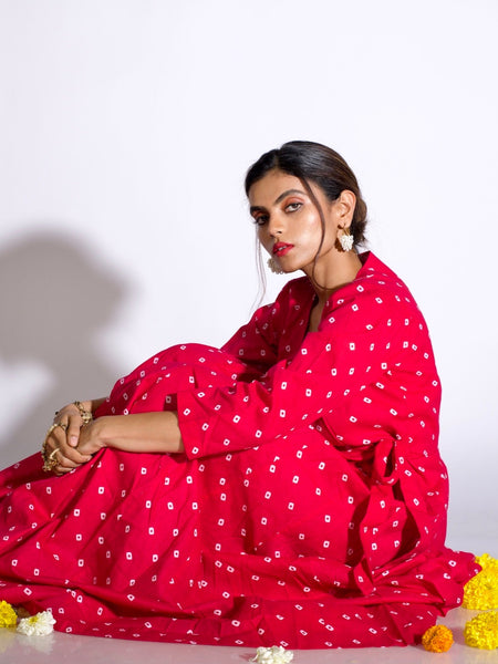 Pink Bandhani Angrakha Dress
