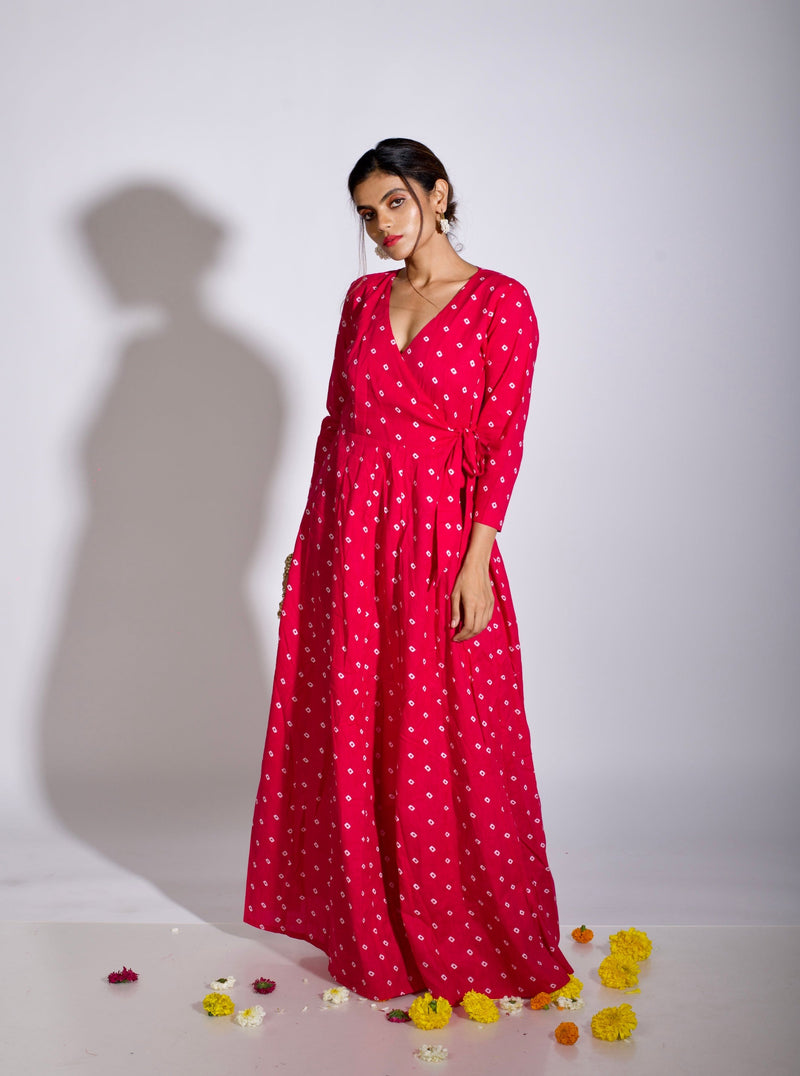 Pink Bandhani Angrakha Dress
