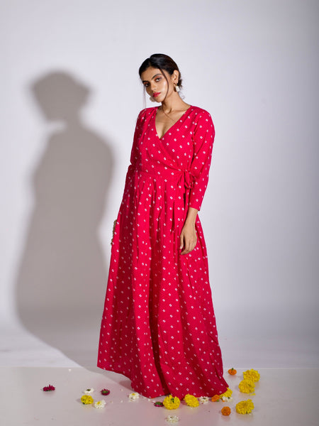 Pink Bandhani Angrakha Dress