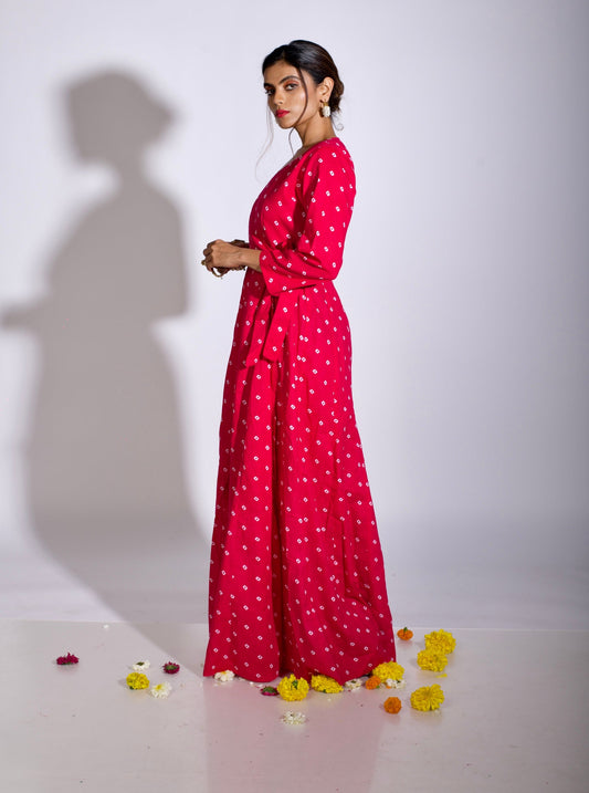 Pink Bandhani Angrakha Dress