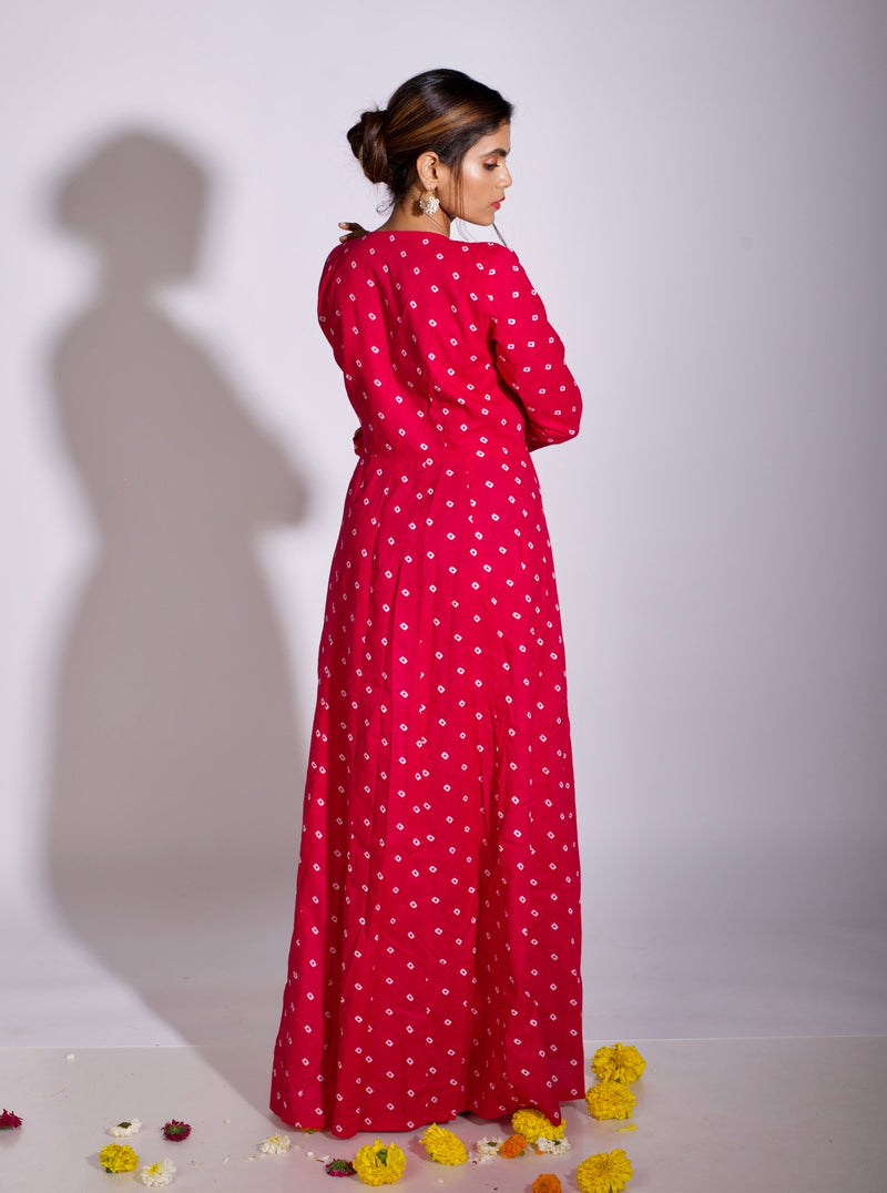 Pink Bandhani Angrakha Dress