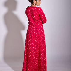 Pink Bandhani Angrakha Dress